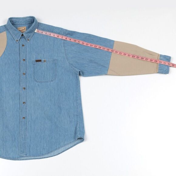 VTG Woolrich Shirt Men XL Blue Padded Shoulder Bird Hunting Tag Embroidered‎ - Picture 5 of 11
